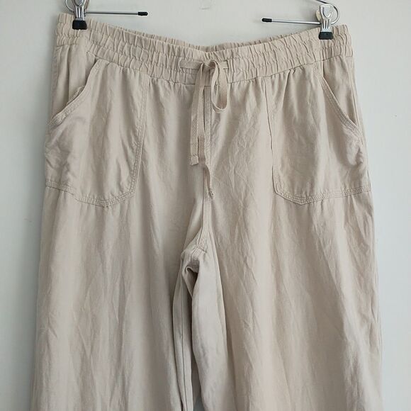 C EST 1946 Pull On Pants Womens 14/16W Natural Linen Blend Wide Leg Lagenlook - Picture 2 of 7